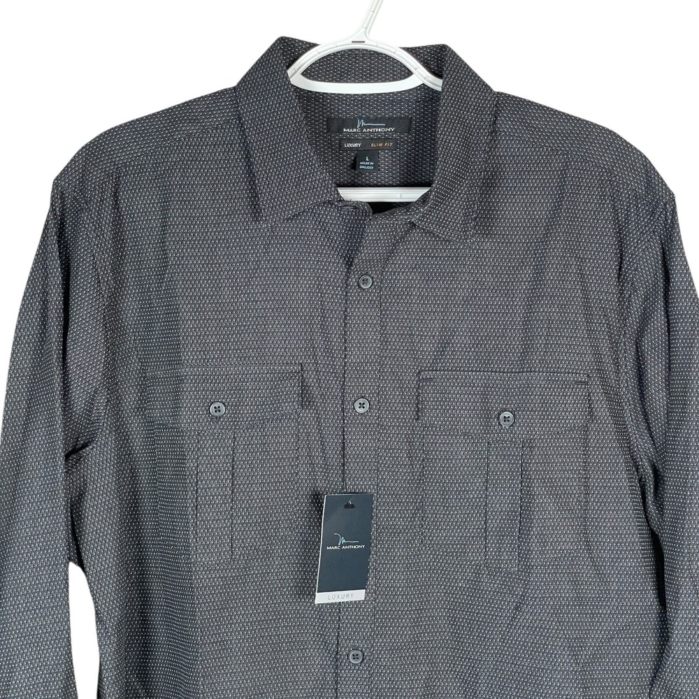 NEW Marc Anthony Luxury Shirt Button Up Mens L Slim Fit Black Long Sleeve Cotton